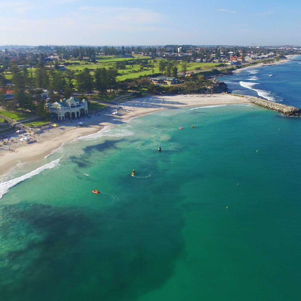 Cottesloe Beach boasts one of Perth’s most iconic shorelines, known for its crystal clear waters and 1.5km stretch of soft white sand.
