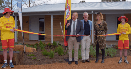Minister Punch w President of SLSWA cutting the ribbon at the official opening of the SW Development Centre.
