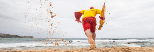 lifesaver with rescue tube running into the ocean