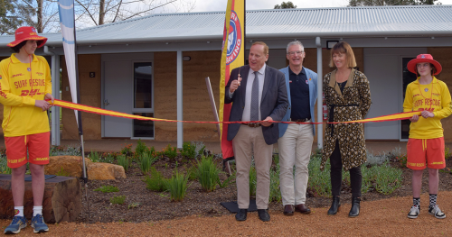 Minister Punch w President of SLSWA cutting the ribbon at the official opening of the SW Development Centre.